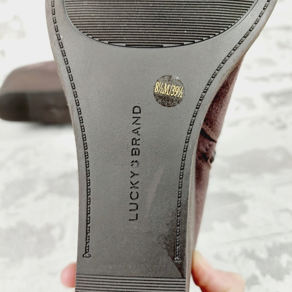 New Lucky Brand Zorlina Brown Suede Leather Wedge Booties V124 - Picture 9 of 12